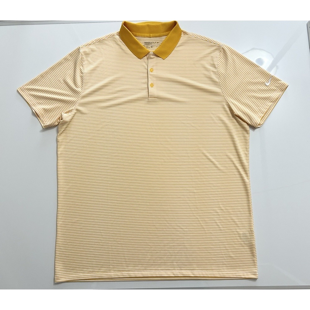 Nike Golf Polo Shirt Mens Dri-Fit TPC Sawgrass XL Yellow Stripes